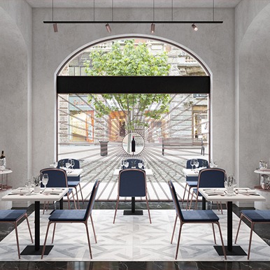 Novikov Designs Coppe Restaurant Interior Design with arches and fine furniture Rolans Novikovs