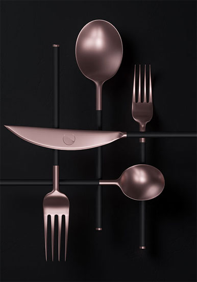 Novikov Designs Coppe Restaurant Cutlery product, identity and branding design Rolans Novikovs