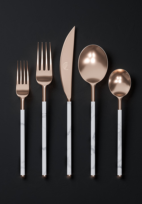 Novikov Designs Coppe Restaurant Cutlery product, identity and branding design Rolans Novikovs